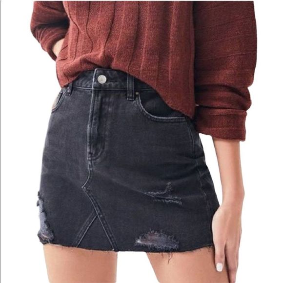 EUC Pacsun Distressed Black Jean Skirt - Picture 1 of 16